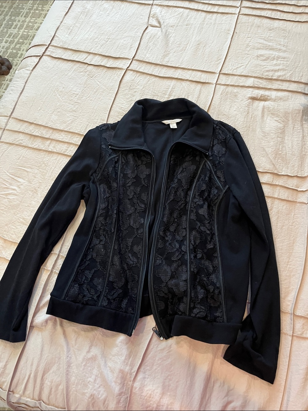 Women’s Black Lace-Panel Zip Jacket